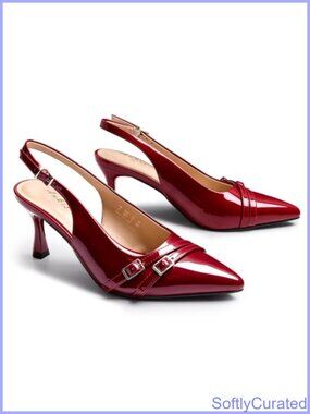 Women's Patent Slingback Kitten Heels 2.75in Pointed Toe Dress Pumps